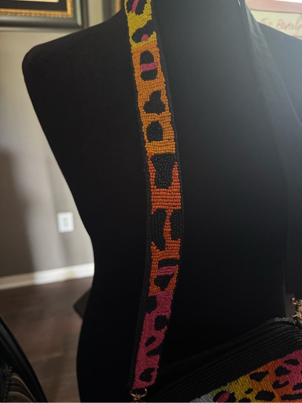 Cache Rainbow Leopard Beaded Shoulder Bag - Pink Blue Green Yellow Orange Black - Picture 4 of 4
